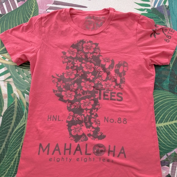 88Tees Tops - 88tees Pink “Mahaloha” Tee with Hibiscus Print
